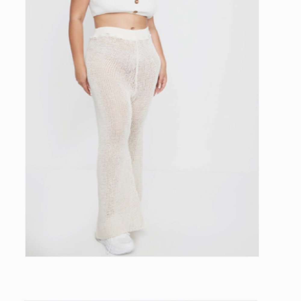 PLT Cream Knit High Waist Wide Leg Pants